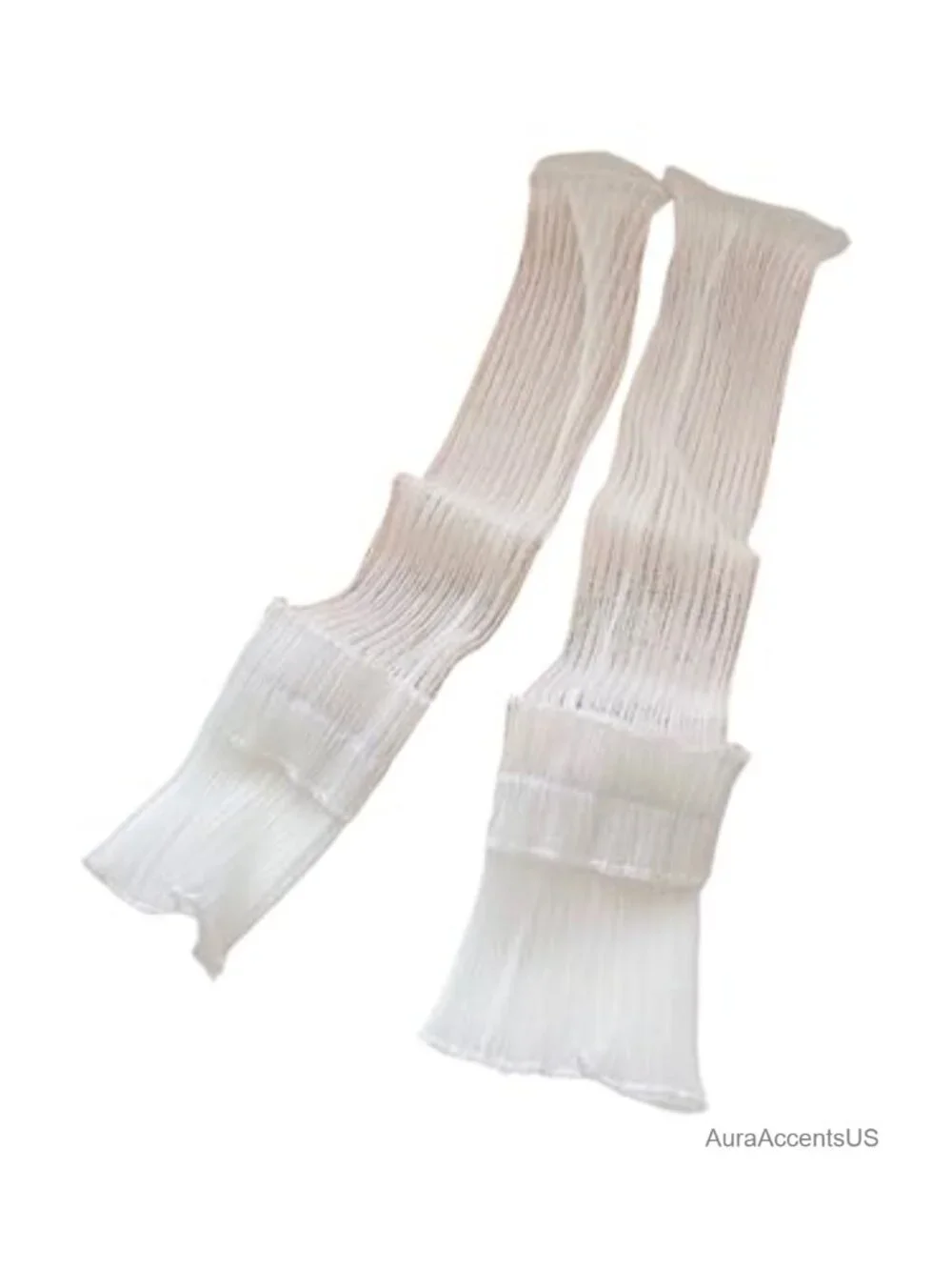 Mesh Sheer Ruched Arm Sleeves Ruffle Hem Fingerless Gloves Costume Accessory